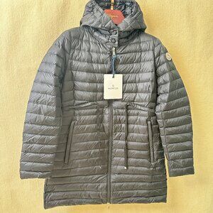 NWT Moncler Black Long Hooded Puffer Jacket - Lightweight, Stylish